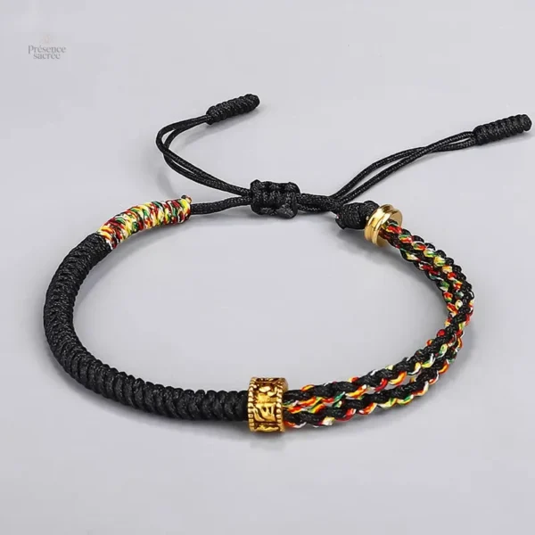 Bracelet tibétain tressé noir et jaune