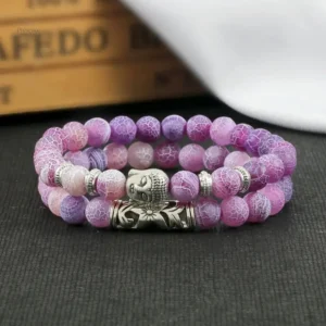 Bracelet éthique avec perles de pierre et symbole Bouddha