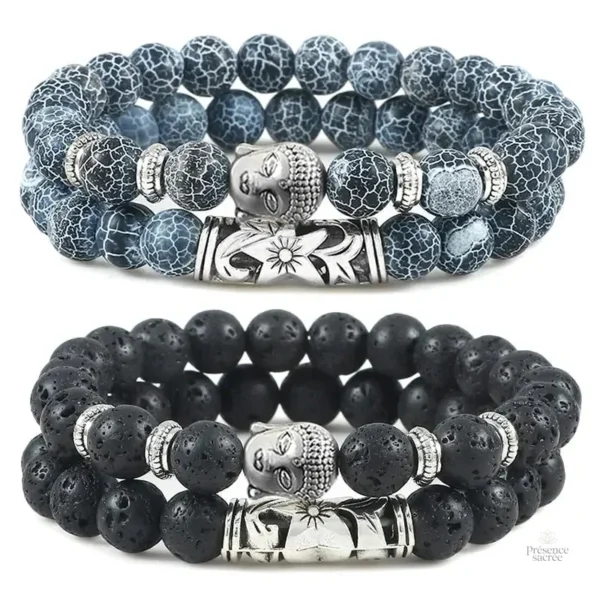 Bracelet avec perles de minerais et motif Bouddha