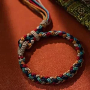 Bracelet tibétain femme tressé en matériaux naturels