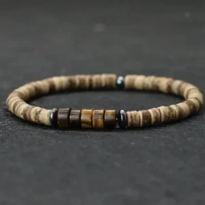 Bracelet tibétain en bois avec œil du tigre