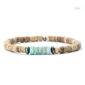 Bracelet en bois, œil du tigre, style tibétain