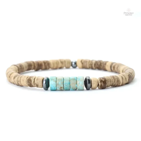 Bracelet en bois, œil du tigre, style tibétain