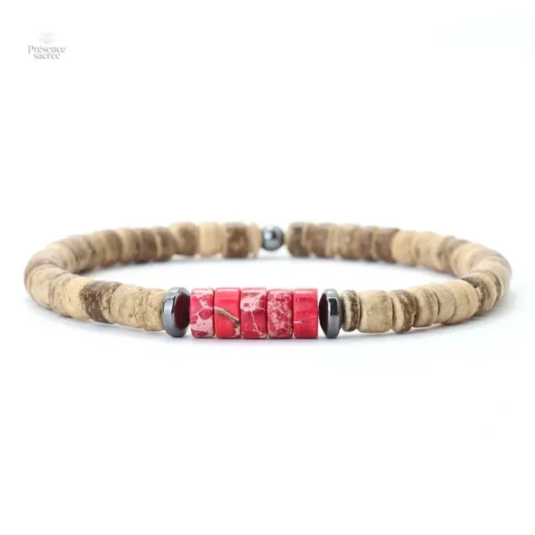 Bracelet tibétain, design œil du tigre en bois