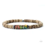 Bracelet en bois tibétain, motif œil du tigre