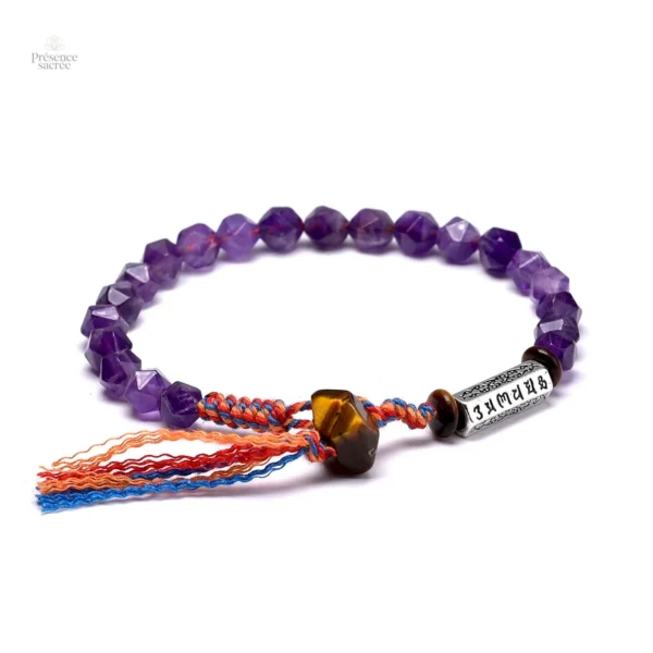 Bracelet spirituel tibétain, améthyste et symbole Om
