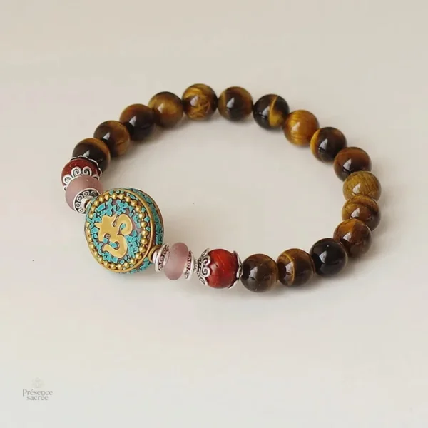 Bracelet Tibétain Om en Oeil de Tigre