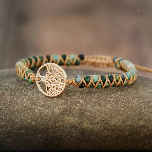 Bracelet en jaspe africain, style tressé unique
