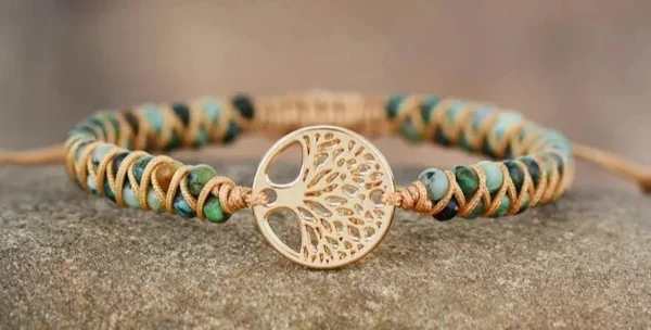 Bracelet tendance en jaspe avec symbole de vie
