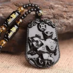 Collier Bouddha Avalokiteśvara en obsidienne - vue 2