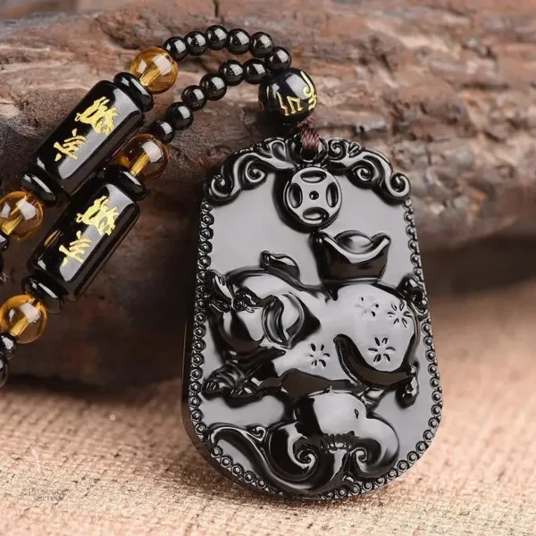 Collier Bouddha Avalokiteśvara en obsidienne - vue 2