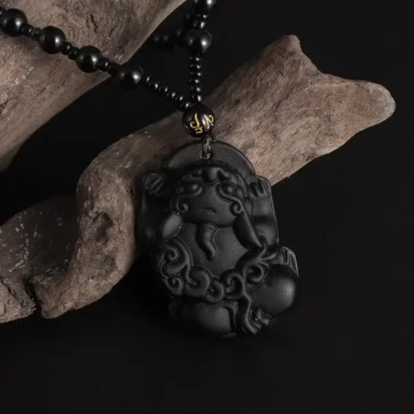 Collier Bouddha Avalokiteśvara en obsidienne - vue 4