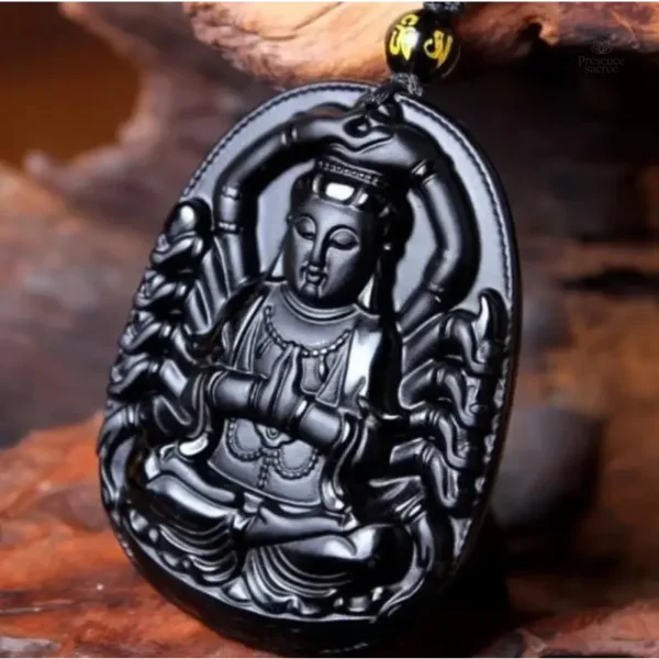 Collier obsidienne spirituel Bouddha Avalokiteśvara