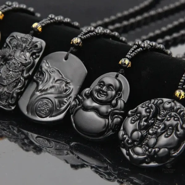 Collier méditation Avalokiteśvara en pierre obsidienne