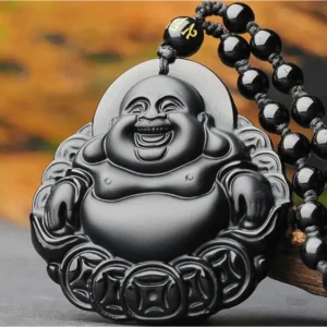 Collier Bouddha rieur en résine noire