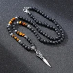 Collier Bouddhiste Oeil de Tigre et Pierre de Lave