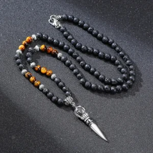 Collier Bouddhiste Oeil de Tigre et Pierre de Lave