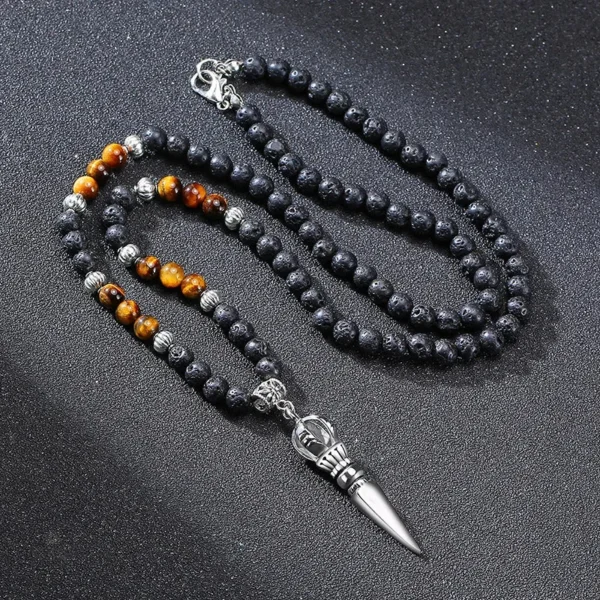 Collier Bouddhiste Oeil de Tigre et Pierre de Lave