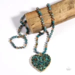 Pendentif cœur en pierre verte, accessoire tendance