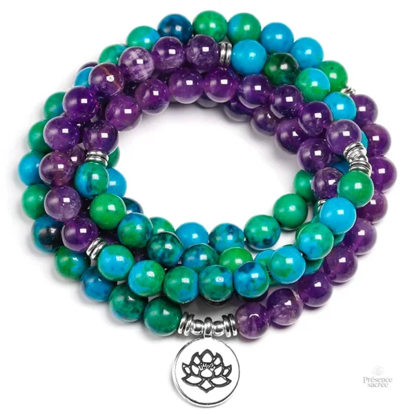 Collier Mala en Chrysocolle et Améthyste
