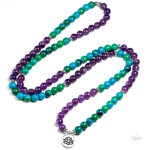 Mala Tibétain avec pierres de Chrysocolle et Améthyste