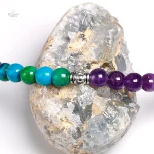 Collier spirituel en pierres naturelles Chrysocolle et Améthyste