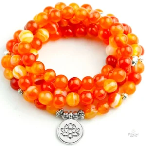 Collier Mala en Cornaline, bijou tibétain en pierre naturelle