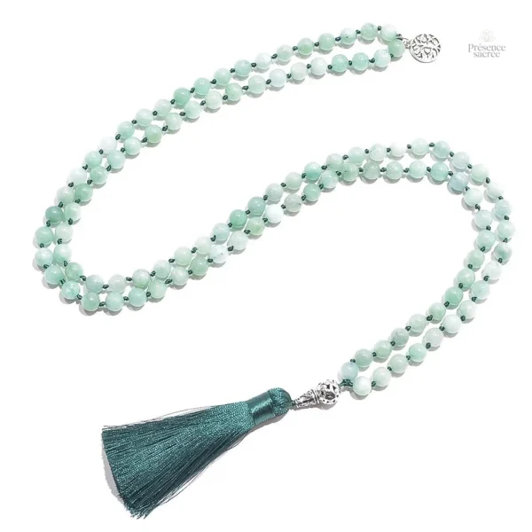 Collier de méditation fait de jade birman, symbolique apaisante