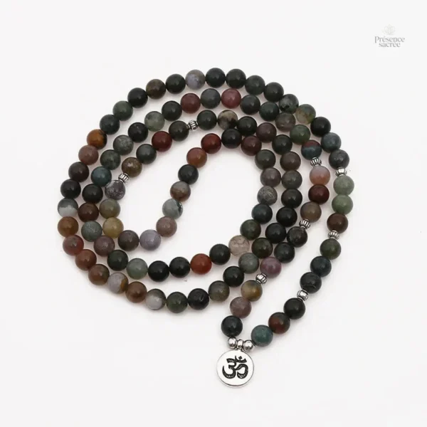 Collier en Agate Indienne, perles Mala, énergie positive
