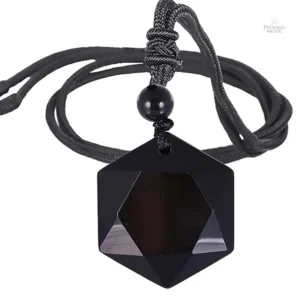 Collier Agate Noire Hexagonale Bouddhiste