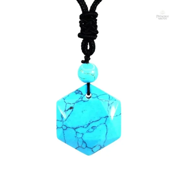 Collier en agate noire authentique hexagonale
