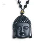 Collier Bouddha noir avec pendentif Tête de Bouddha