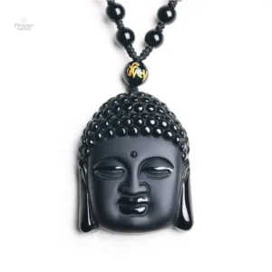 Collier Bouddha noir avec pendentif Tête de Bouddha