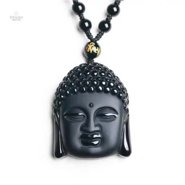 Collier Bouddha noir avec pendentif Tête de Bouddha