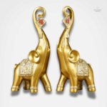 Double statue éléphant d'Asie en bois sculpté