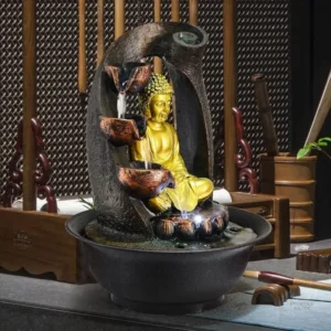 Fontaine décorative Bouddha aux accents dorés