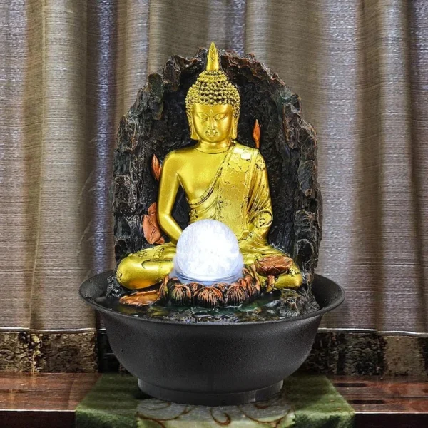 Fontaine Zen avec statue de Bouddha en décoration