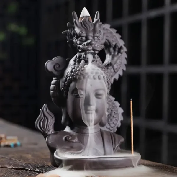 Fontaine encens avec design dragon majestueux