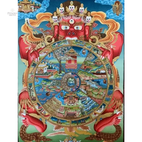Grand Tableau Bouddhiste Thangka en couleurs vives