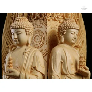 Sculpture de Bouddha en bois, ambiance zen