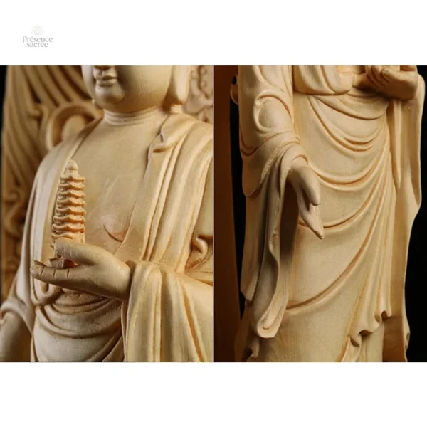 Statue artisanale de Bouddha en bois