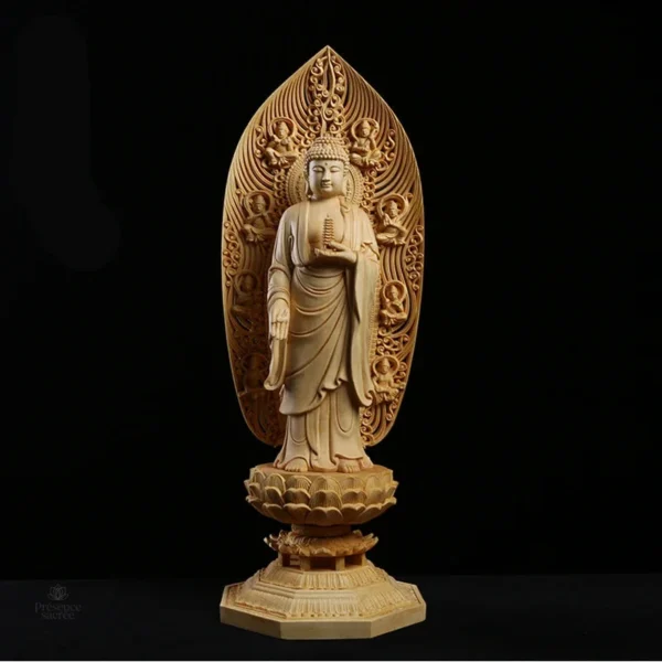 Décoration Bouddha en bois massif, style naturel