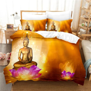 Housse de couette Bouddha en motif lotus doré