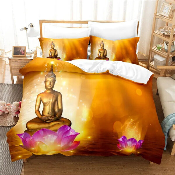 Housse de couette Bouddha en motif lotus doré