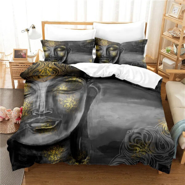 Housse de couette Bouddha Noir & Or élégante et décorative