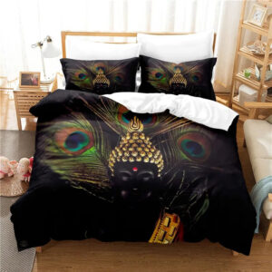Housse de couette Bouddha avec motif plume de paon