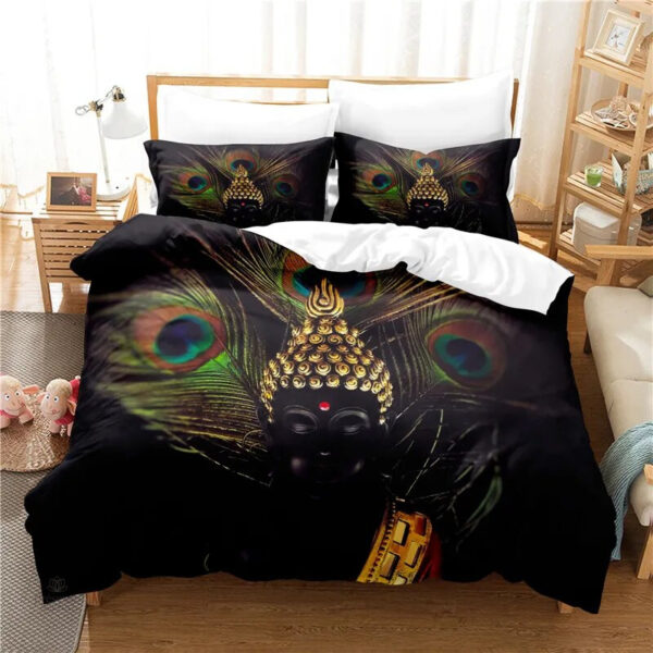 Housse de couette Bouddha avec motif plume de paon