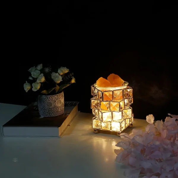 Lampe zen en sel, design cube, bien-être
