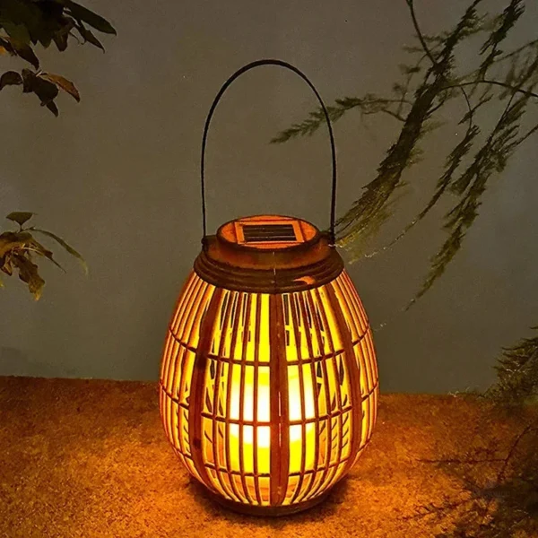 Lanterne solaire rotin extérieure pour jardin