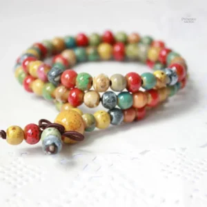 Mala Bohémien en céramique, bracelet spirituel coloré
